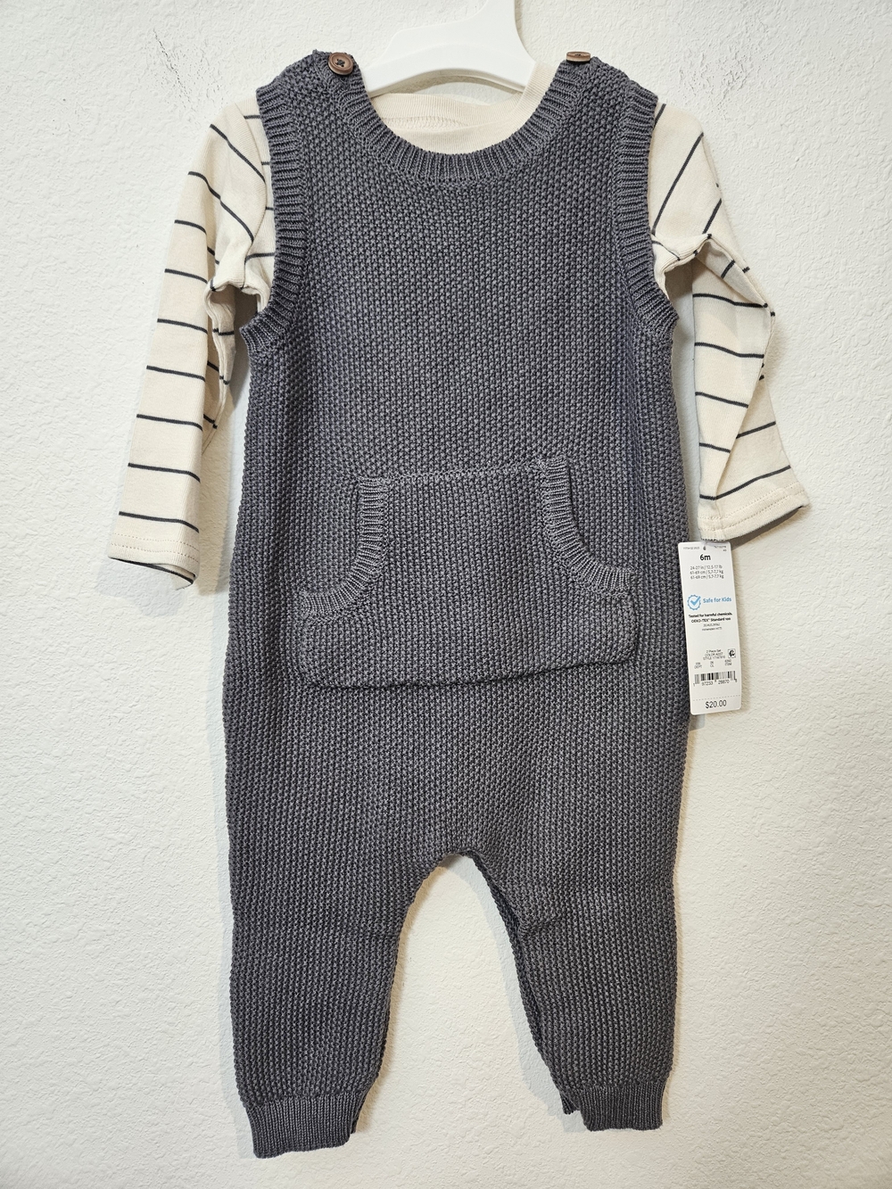 Carter's Gray Knit Pocket Romper Overalls Set